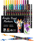 48 Colors Acrylic Paint Markers with 24 Dual-Color Brush Tips, Double Tips Acrylic Paint Pens for Rocks, Eggs, Wood, Rock, Canvas, Plastic, Glass, Ceramic