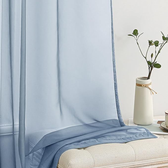 MIULEE 2 Panels Solid Color Sheer Window Curtains Elegant Window Voile Panels/Drapes/Treatment for Bedroom Living Room (54X72 Inches Dusty Blue)
