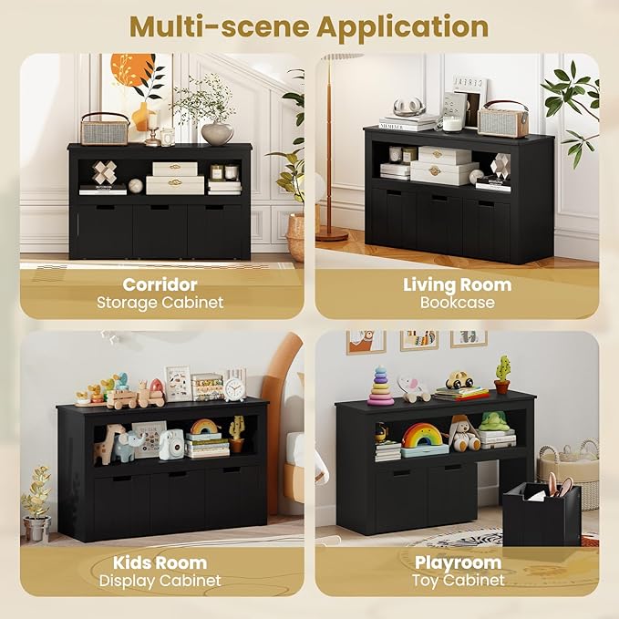 Costzon Toy Storage Cabinet, Toy Chest w/ 3 Removable Drawers, Wheels & Spacious Tabletop, Toddler Storage Organizer for Kids Room, Playroom & Nursery (Black, 13" D x 40" W x 24.5" H (3 Drawers))