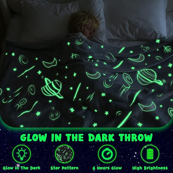 inhand Glow in The Dark Stars Blanket for Girls Boys Cute Kids Throw Blanket Funny Space Moon Galaxy Blanket Gaming Room Decor Toys Birthday Gifts Ideas Stuff for 1-10 Years Old (40''x60'' Grey)