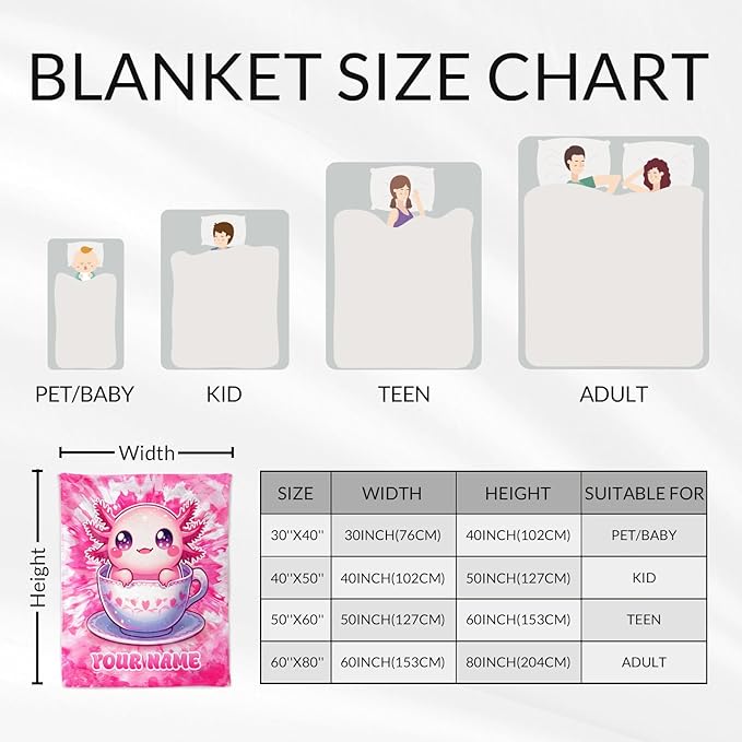 Blankets for Girls - 40" x 50" Inches Personalized Axolotl Blanket Gifts for Girls, Kids - Cute Soft Lightweight Plush Throws Stuff for Crib, Chair