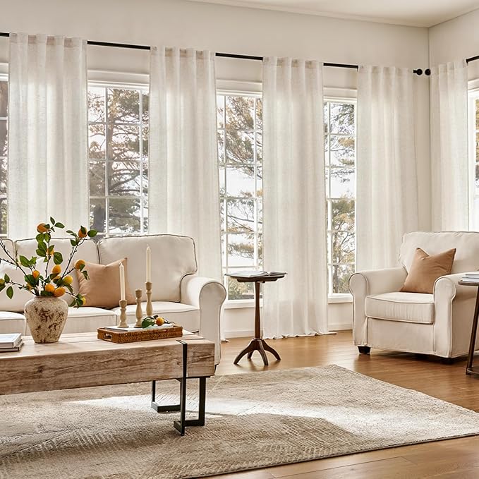 jinchan Linen Curtains with Privacy Lining 108 Inches Length Natural Crude Beige Farmhouse Closet Lined Drapes for Small Narrow Window Bedroom Living Room Bay Window 2 Panels Rod Pocket Back Tab