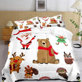 LUVIVIHOME 3PCS Merry Christmas Comforter Set Full Size, Boys Girls Kids Bedding, White Quilt, Funny Cute Cartoon Santa Claus Elf Owl Elk Reindeer Squirrel Xmas Christmas Bedroom Decor, 2 Pillow Shams
