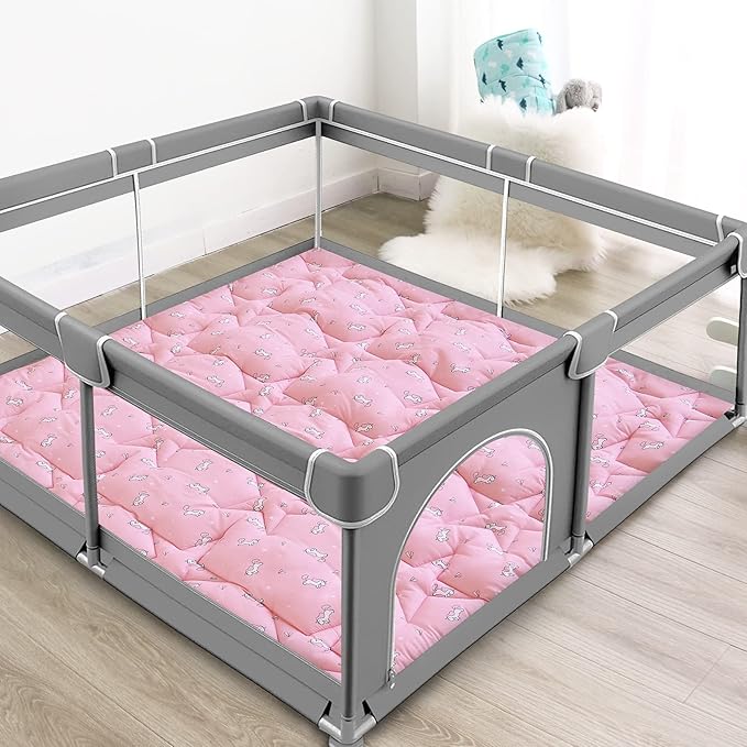 SPRINGSPIRIT Baby Play Mat, 47x47 Infant Play Mat for Playpen, Thicken Baby Mat for Floor, Non-Slip Washable Playmat for Babies, Toddlers, Pink