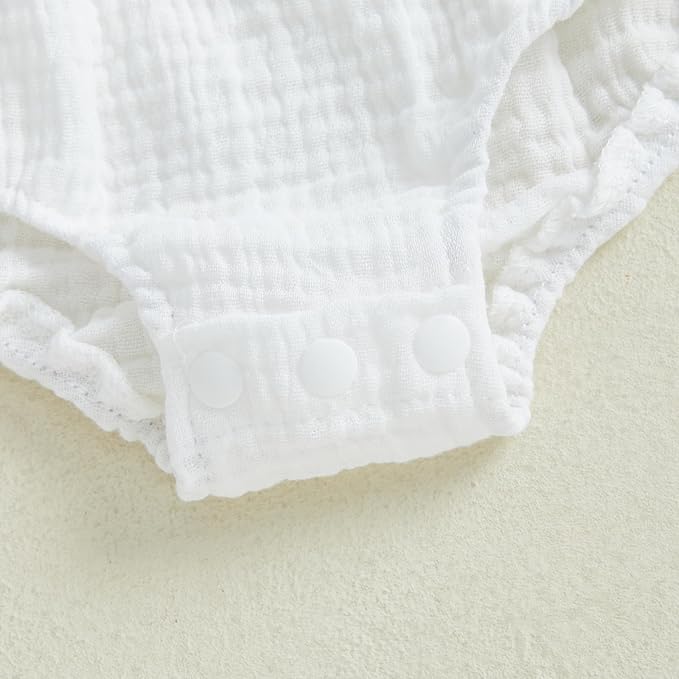 Gaono Newborn Baby Girl Smocked Bubble Romper Cute Boho Summer Clothes Ruffle Sleeveless Crochet Flower Vintage Bodysuit