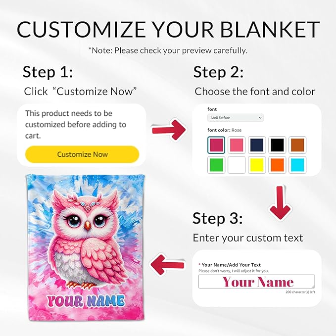 Blanket for Girls - 30" x 40" Inches Custom Owl Throw Blanket Gifts for Kids, Toddler - Soft Plush Throw for Sofa, Chair