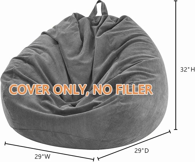 Nobildonna Bean Bag Chair Cover (No Filler) for Kids and Adults,Beanbag Stuffed Animal Storage Without Filling Plush Toys Holder and Organizer Soft Premium Corduroy 200L