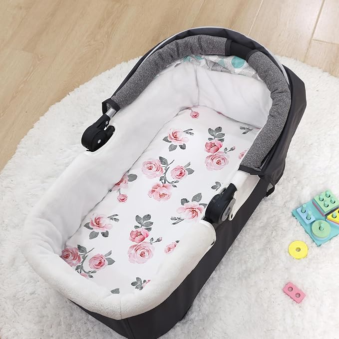PHF 3 Pack Soft Bassinet Sheets, Rose Floral Breathable Comfy Cradle Sheets for Baby Girls, No Slip Universal Fit for Most Cradle and Bassinet Mattress, Rose Floral