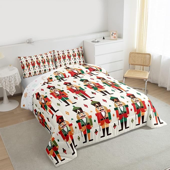 Feelyou Christmas Kids Comforter Set King Size Nutcracker Bedding Set Soldier Royal Guarder Princess Duvet Quilt for Kids Boys Girls Bedroom Decor Microfiber Ultra Soft Breathable