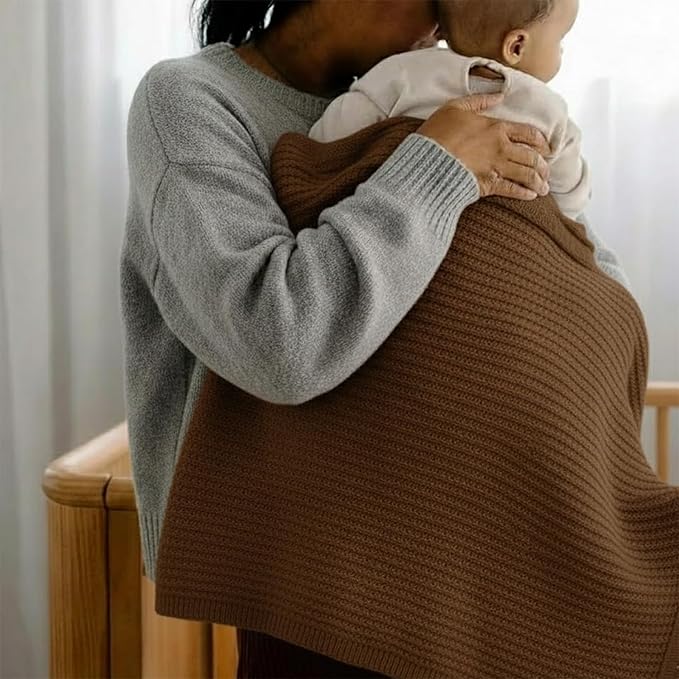 Baby Knit Blanket, 100% Cotton Waffle Patterns, Soft, Cozy, Lightweight Swaddle for Newborn & Infant Swaddling Beige Neutral, Perfect Baby Shower Ideas Mocha 30x40