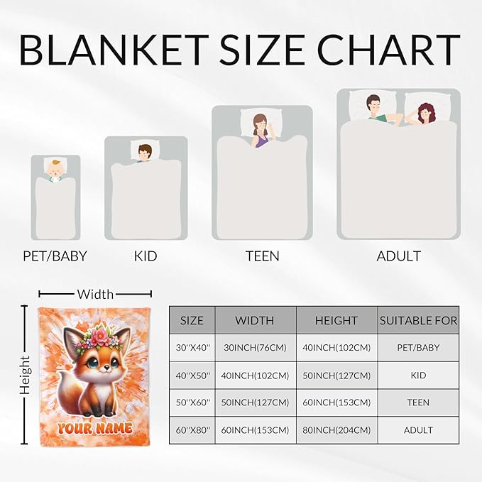 Personalized Fox Blanket for Adults - 60" x 80" Inches Women Throw Blankets for Fox Lovers - Plush Furry Animal Decor for Bed & Living Room