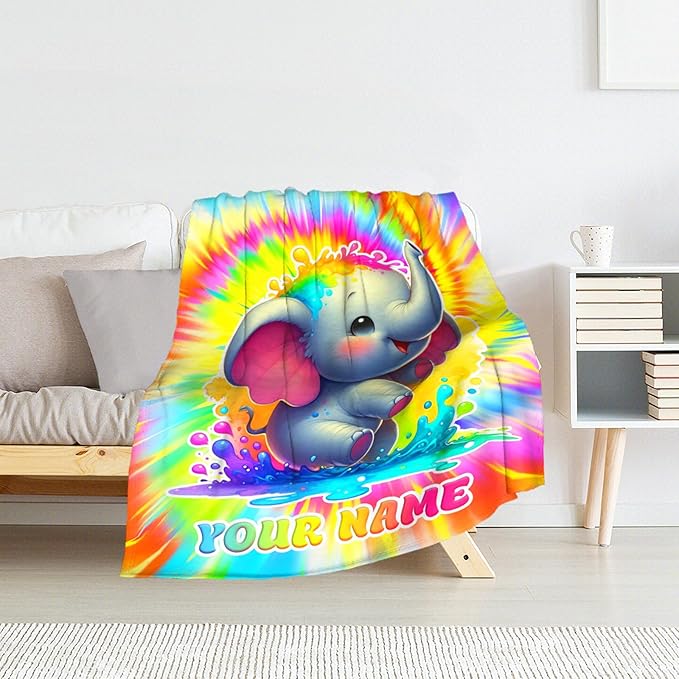 Custom Elephant Gifts for Women - 60" x 80" Inches Throw Blanket for Adults - Colorful Soft Fuzzy Blankets for Couch, Bed & Living Room