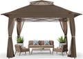 ABCCANOPY 13x13 Pop Up Gazebo, Outdoor Canopy Tent, Instant Screened Shelter with Mosquito Netting for Patio, Garden, Backyard, Party, Camping (Brown)