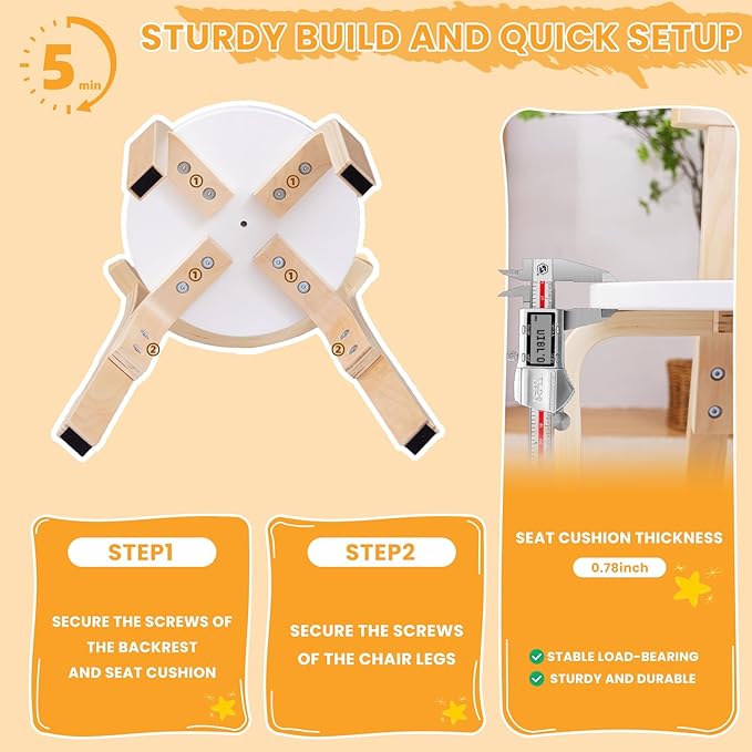 Swegrow Wooden Kids Chair, Toddler Chair for Table, Kids Stackable Chairs, Kid Wooden Furniture for Family/Playroom/Classroom（Set of 4-White）