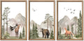 YWJKWLGS Wild Woodland Animals Nursery Wall Art Decor 16"×24" Set of 3 Jungle Theme Safari Forest Deer Bear Fox Posters Wood Framed Sign for Children's Boys Girls Room Watercolor Prints Hanging (Wood)