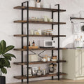6 Tier Bookcase, 47 Inch Wide Wood Bookshelf, 120lbs Shelf Capacity Estante, Rustic Open Shelving Industrial Display with Reinforced Horizontal Brown Shelves for Living Room Bedroom Office
