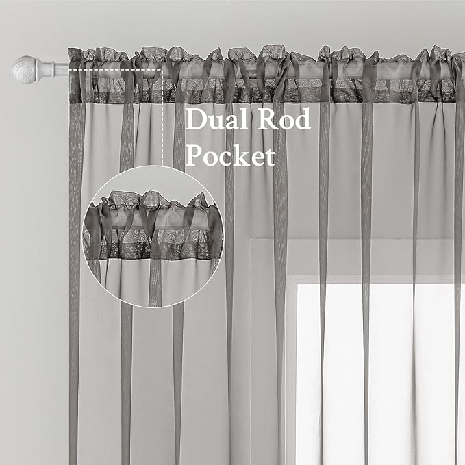 MIULEE Grey Sheer Curtains 84 Inches Long 2 Panels, Light Filtering Voile Drapes with Rod Pocket for Bedroom and Living Room Windows
