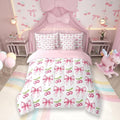 7 Pieces Pink Bowknot Kids Comforter King,Cherry Tropical Fruit Cartoon Bedding Set,Bow Tie Butterfly Knot Princess Dreamy Fashion（Comforter+Fitted+Flat Sheet+2 Pillowcases+2 Throw Pillow Covers）
