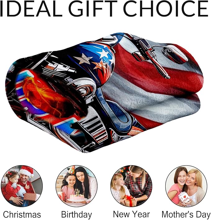Personalized Throw Blanket Gift for Motorcycle Lovers - 30" x 40" Inches Furry Boys Blankets with Name - Fuzzy Throws for Sofa, Office
