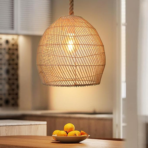 Arturesthome Mini Natural Rattan Pendant Light for Kitchen Island, Woven Lamp Shade Chandelier, Handmade Hanging Ceiling Light Lampshade, Rope Lamp D 9.8inx10.6in