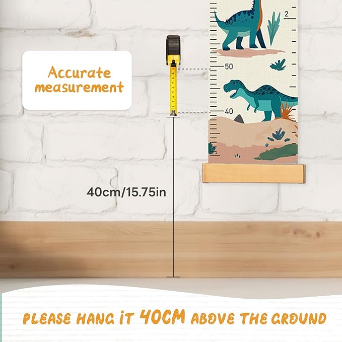 Personalized Canvas Height Chart for Kids, Height Measurement for Wall, Growth Chart with Name (Dinosaurs)