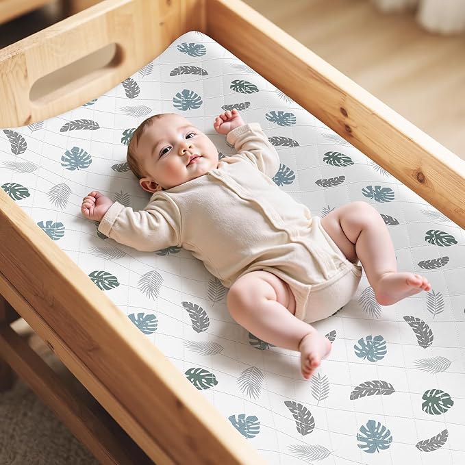 FIOBEE Changing Pad Cover Waterproof 2 Pack Quilted Diaper Change Table Sheets Breathable & Ultra Soft for Newborn Baby Boys Girls Fitted Changer Pads 32"x 16", Blue
