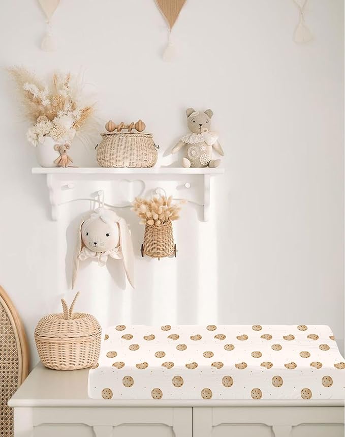 Changing Pad Cover for Baby Boy Girl 2 Pack, Muslin Changing Table Pad Covers with Boho Style, Neutral Nursery Bedding Essentials Soft and Breathable (Cookie & Light Khaki)