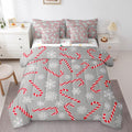 Erosebridal Xmas Candy Cane Twin Bedding Set 7 Piece,Merry Christmas Bed in A Bag for Kids Boys Girls,Winter Snowflake Comforter Set Grey Christmas Ornaments Sheet Set with Comforter