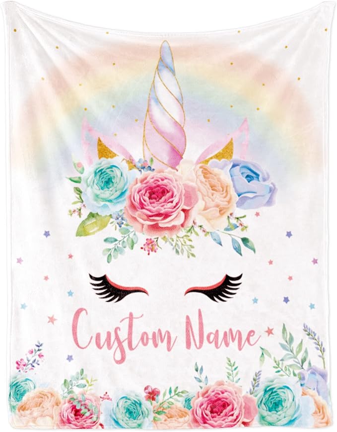 Custom Horse Blanket with Name for Girl, Personalized Name Blanket for Kids, Soft Flannel Pink Toddler Blanket Customized Gift for Birthday Christmas Baby Shower Children Day 40x50in