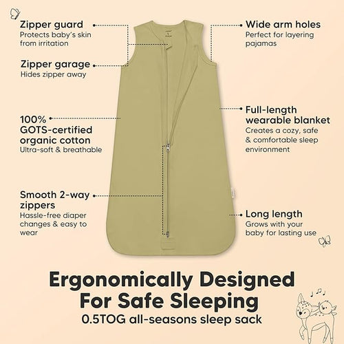 2-Pack Baby Sleep Sacks, Zipper Wearable Blanket - 0.5TOG Organic Cotton, Lightweight, Soft Cozy Infant Sleeping Sack 3-6 months, Easy to Wear Small Newborn Transition Swaddles Sleepsacks (Avocado)
