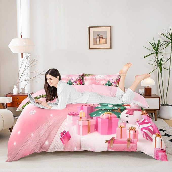Christmas Bedding Set Kids Christmas Tree Snowman Xmas Theme Comforter Cover Set for Boys Girls Snowflake Duvet Cover Breathable Luxury Gift Boxes Bedspread Cover Room Decor Quilt Cover Toddler Size