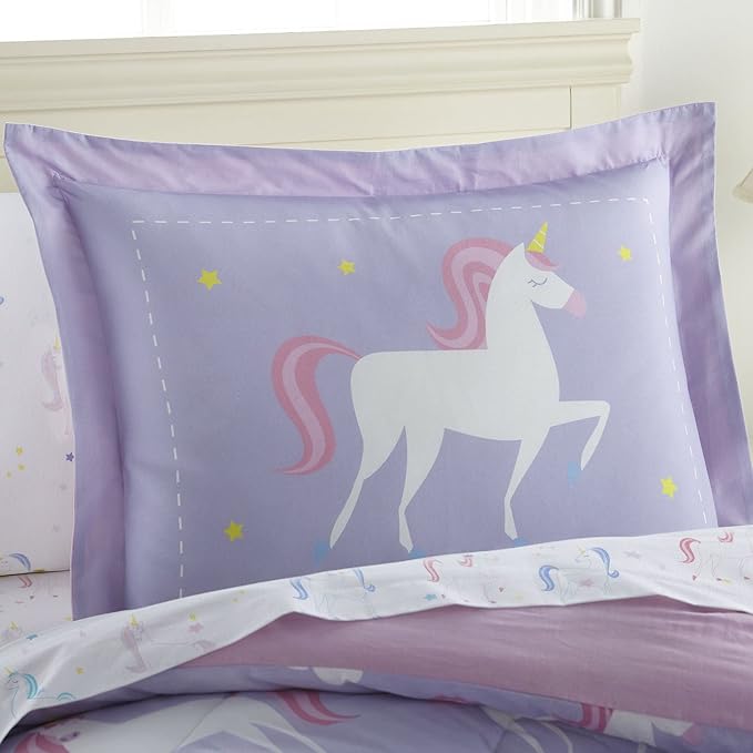 Wildkin 5-Piece Twin Bedding Set – 100% Cotton Comforter, Sheets & Pillowcase for Cozy Cuddles - Unicorn