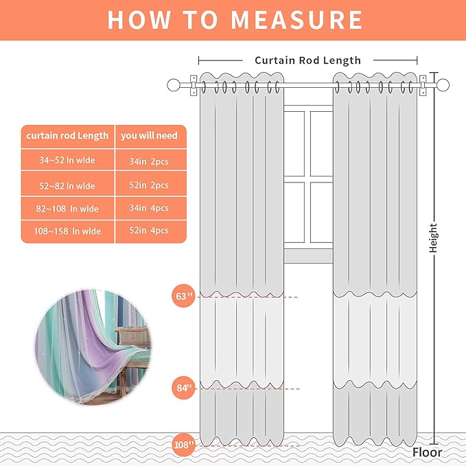 XiDi Purple Grey Green Curtains for Girls Bedroom 2 Panels Set, Rainbow Blackout Curtains for Kids Room Decor, Unicorn Wall Decals Drapes for Little Girl Nursery Room 63 Inches Long 52 Inches Wide