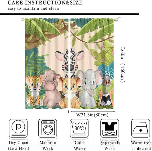 Animals Curtains Colorful Forest Cartoon Cute Zebra Tiger Elephant for Kids Boys Girls Nursery Bedroom Living Room Blackout Rod Pocket Decoration Window Drapes 2 Panels W31.5xL63in