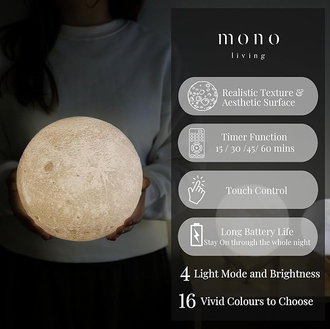Moon Lamp, Moon Light, Moon Decorations, Cool Lamp, Moon Lamps for Adults, Decor for Boys, Thanksgiving, Christmas, 7.1 Inch, 16 Color Led