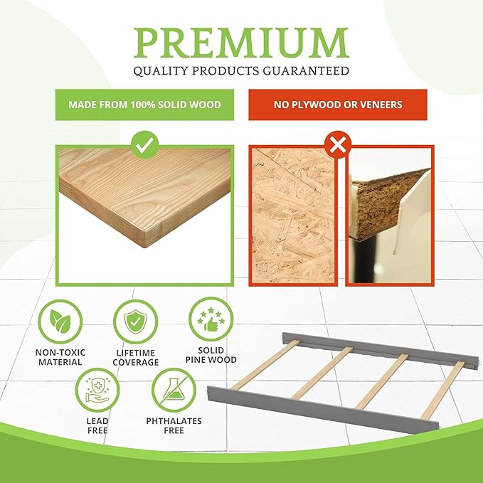 Full-Size Conversion Kit Bed Rails for Evolur Cribs - Solid Wood Crib Convertible Kit to Kids Bed - Transitional Style Rails & Easy-to-Install Child Essentials for Safety (Rustic Grey)