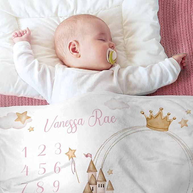 OLIVE OLIVIA Personalized Monthly Baby Milestone Blanket, Baby Months Blanket, Perfect Custom Newborn Gifts,50"x60"
