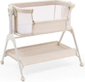 HARPPA Cuddly Baby Bassinet Bedside Sleeper, 3 in 1 Rocking Bassinet with Mattress and Soft Cover, Full Mesh Sides, 5 Height Adjustable with Wheels for Newborns, Beige