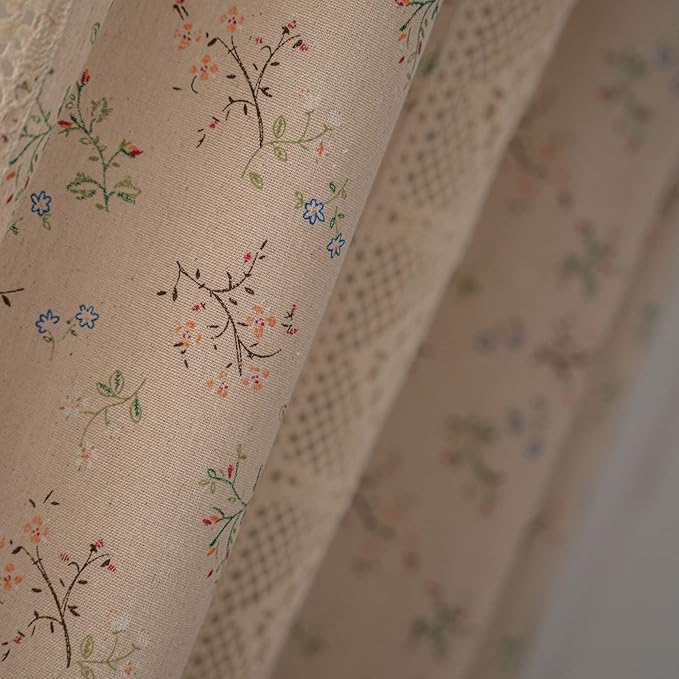 ENJOYBRIDAL Floral Curtains 84 Inch Length 2 Panels Crochet Lace Patchwork Drapes Semi-Sheer Boho Tassel Bedroom Living Room Farmhouse Beige Country Rustic Rod Pocket Window Curtain Panels