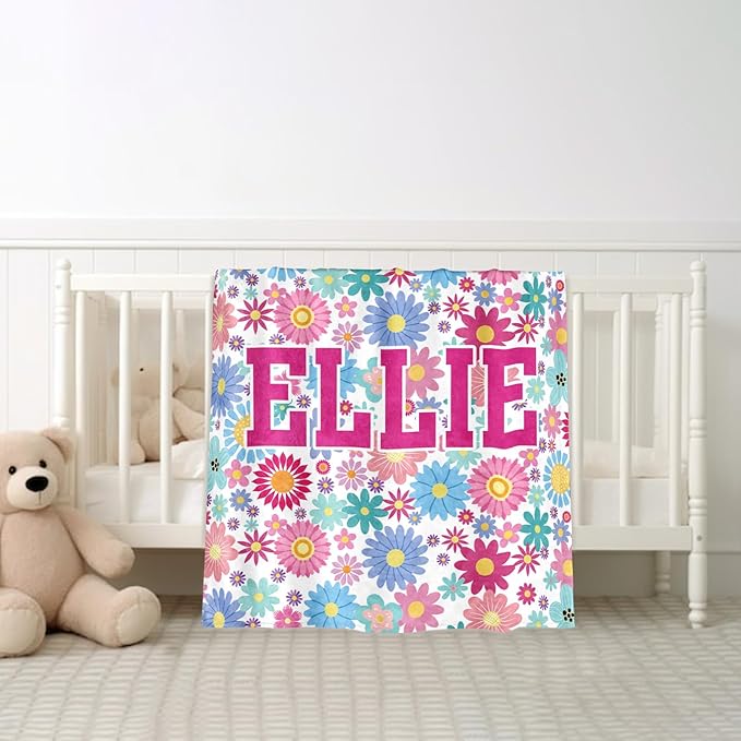 Ships Next Day, Personalized Baby Blankets, Custom Baby Blanket with Name for Girls,Gift for Chrismas Birthday Memorial Day, Customized Flannel Blanket for Kids Adults 40"X50"