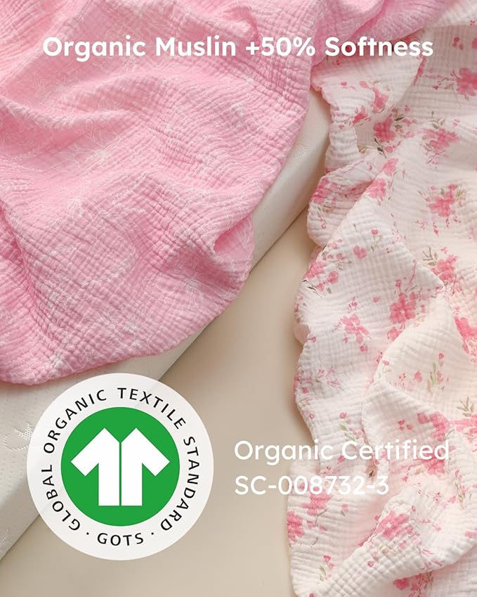 Yoofoss Muslin Baby Bassinet Sheets Boys Girls, Organic Fitted Bassinet Mattress Sheets Compatible with Halo Bassinest Swivel Sleeper,Baby Delight, Angelbliss, Soft, Breathable, Durable