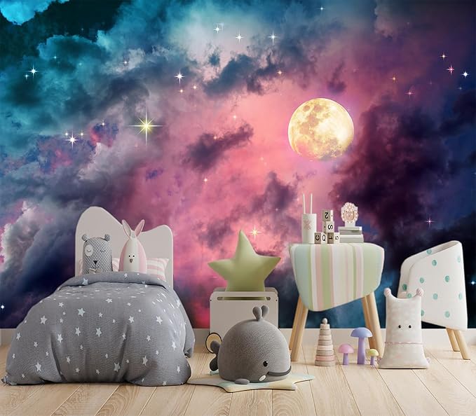 XMPMBM-Starry Sky Clouds The Moon backsplash Large Decorative Geometrical Wallpaper Bedroom Bathroom Wall Mural- W 88" X H 59"（36 Square Foot）