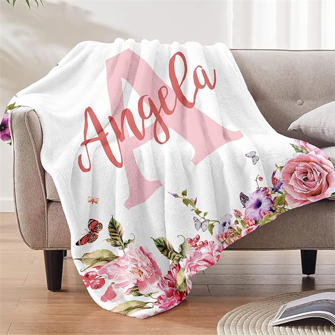 Ships Next Day, Personalized Baby Blankets, Custom Baby Blanket with Name for Girls,Gift for Chrismas Birthday Memorial Day, Customized Flannel Blanket for Kids Adults 40"X50"