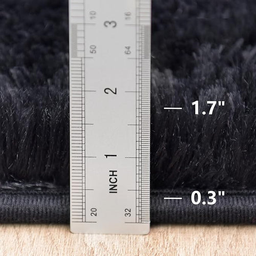2x4ft Runner Rug - Non Slip Washable Hallway Fluffy Rug with Rubber Backing - Fluffy Rugs for Bedside Dorm - Black