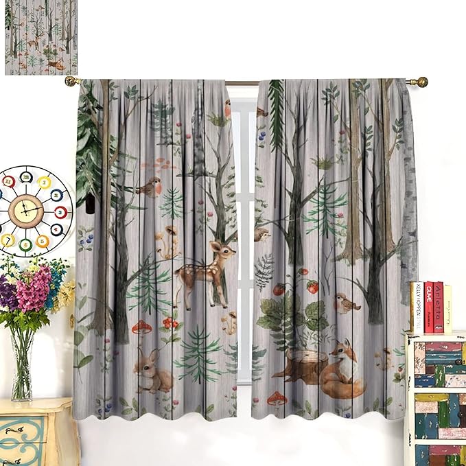 Forest Animal Curtains,Winter Dry Branches Pine Tree Moose Bear Animal Print Curtains for Children Boys and Girls Bedroom Living Room 84x84in