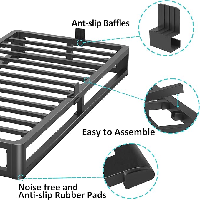 6 Inch Twin Bed Frame with Round Corner Edges, Low Profile Twin Metal Platform Bed Frame with Steel Slat Support, No Box Spring Needed/Easy Assembly/Noise Free Mattress Foundation