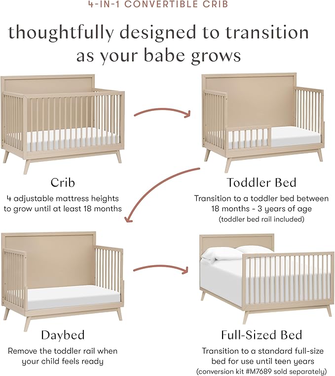 Babyletto Palma 4-in-1 Convertible Crib with Toddler Bed Conversion Kit in Taupe, Greenguard Gold Certified