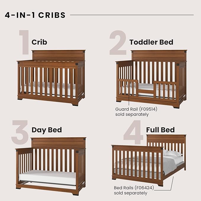 Child Craft Redmond 4-in-1 Convertible Crib, Baby Crib Converts to Day Bed, Toddler Bed and Full Size Bed, 3 Adjustable Mattress Positions, Non-Toxic, Baby Safe Finish (Coach Cherry)