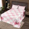 Pink Bowknot Kids Bedspread Queen Size,Geometric Grid Checkered Patchwork Fashion Coverlet Set,Girls Women Room Decor,Bow Tie Knot Princess Quilted Coverlet,Chic Unique Bedding Quilt,2 Pillowcases