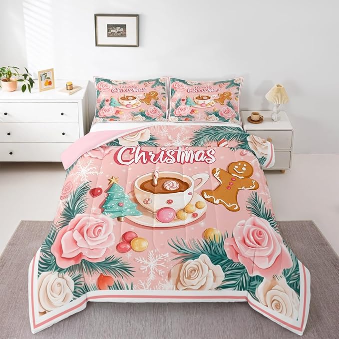 Feelyou Christmas Tree Comforter Set All Season Gingerbread Man Bedding Set with 2 Pillow Cases Merry Christmas Microfiber Kids Full Bedclothes Xmas Bedroom Decor Duvet Quilt Soft Lightweight